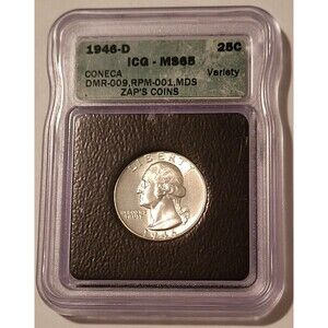 1946 D Washington Quarter Coneca DMR-009 Rpm-001 MDS MS65 ICG
